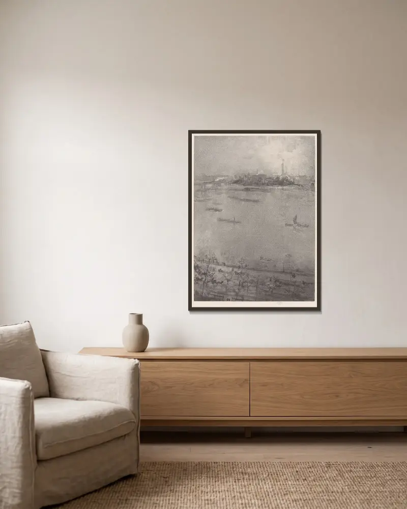 Die Themse von James Abbott McNeill Whistler gerahmt an einer Wand