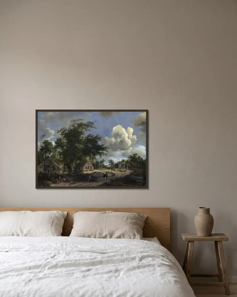 Blick auf eine Landstraße von Meindert Hobbema gerahmt an einer Wand