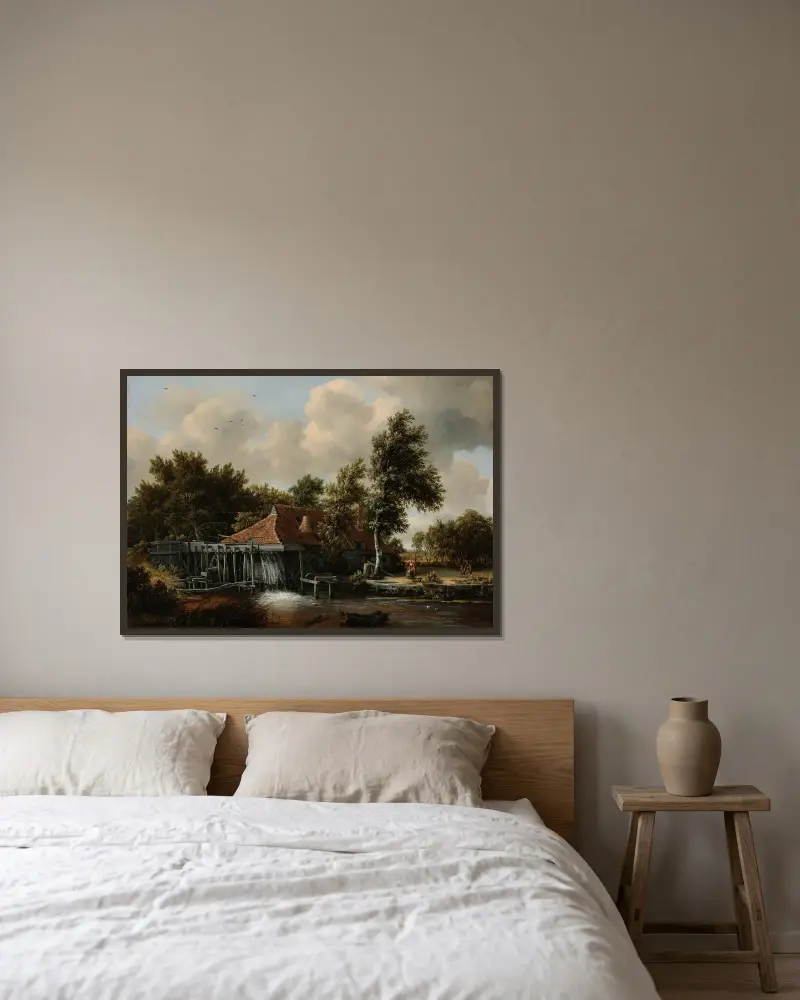 Eine Wassermühle, 1664 – Nr. 2 von Meindert Hobbema gerahmt an einer Wand