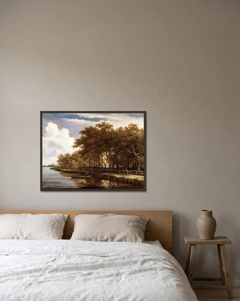 Blick entlang der Amstel von Meindert Hobbema gerahmt an einer Wand