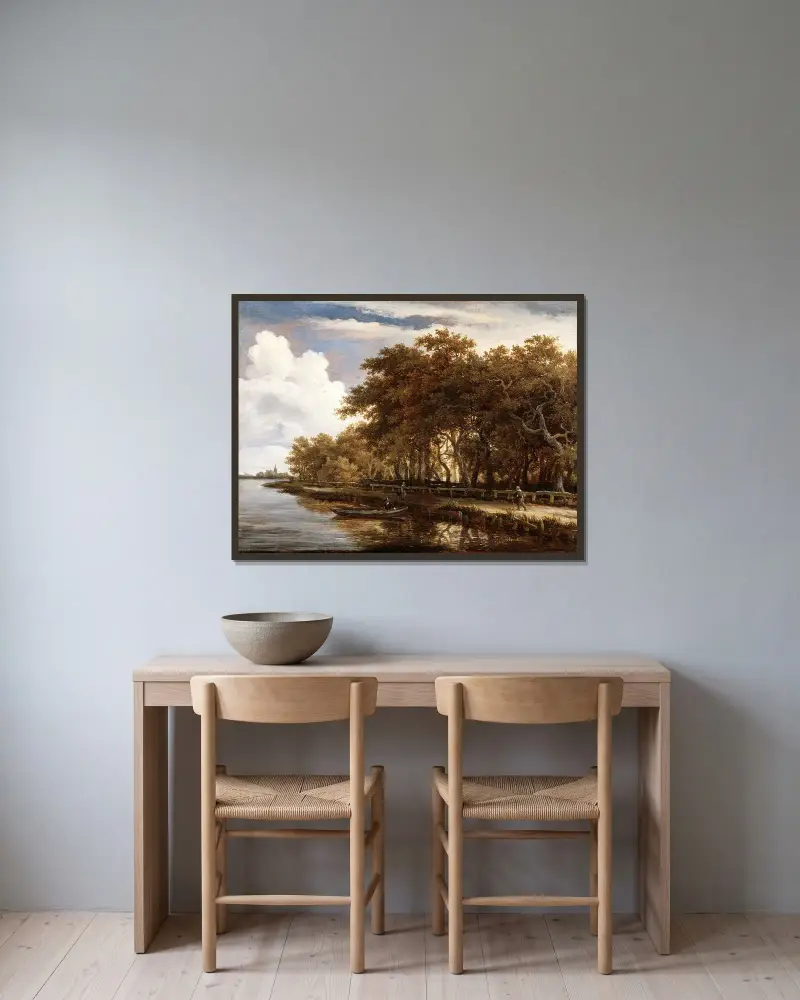 Blick entlang der Amstel von Meindert Hobbema gerahmt an einer Wand