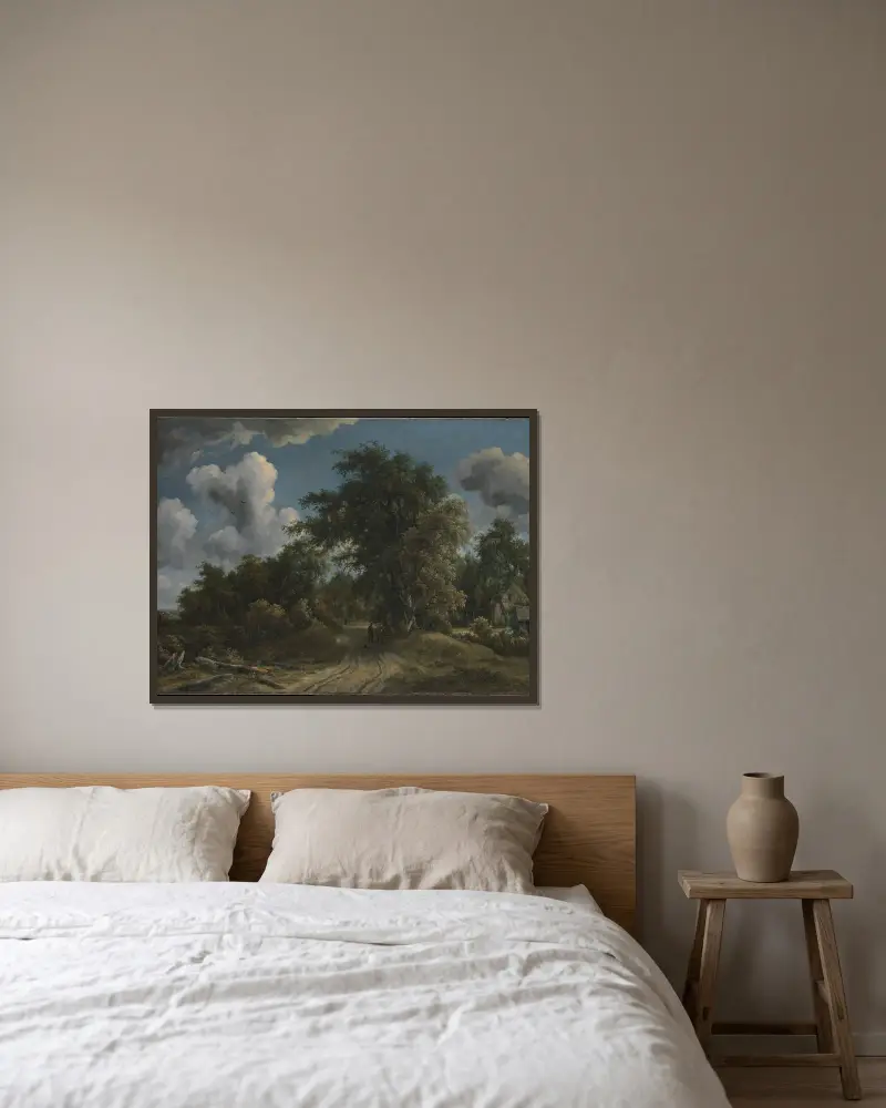 Woodland Road av Meindert Hobbema inramad på en vägg