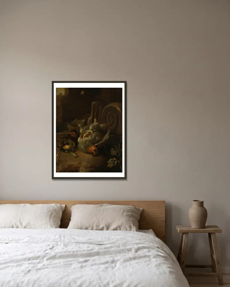 Tote Vögel von Melchior d'Hondecoeter gerahmt an einer Wand