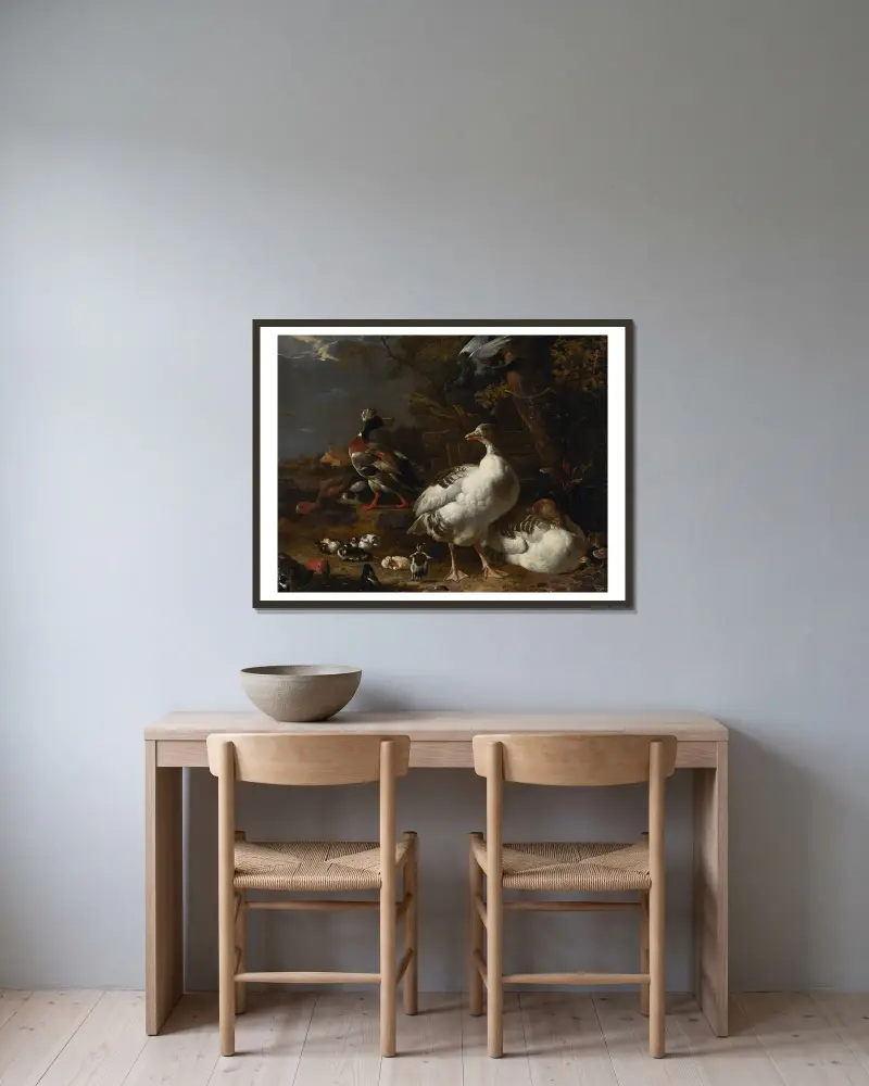 Gęsi i kaczki, Melchior d'Hondecoeter w ramie na ścianie