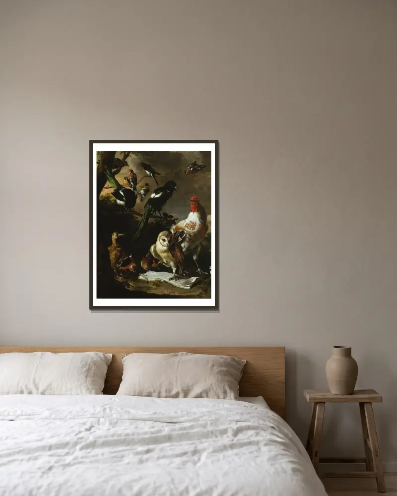 Vogelkonzert von Melchior d'Hondecoeter gerahmt an einer Wand