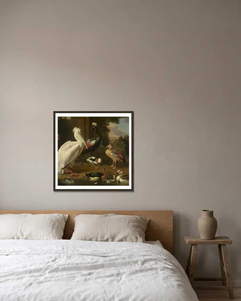 Waterfowl, Melchior de Hondecoeter av Melchior d'Hondecoeter inramad på en vägg