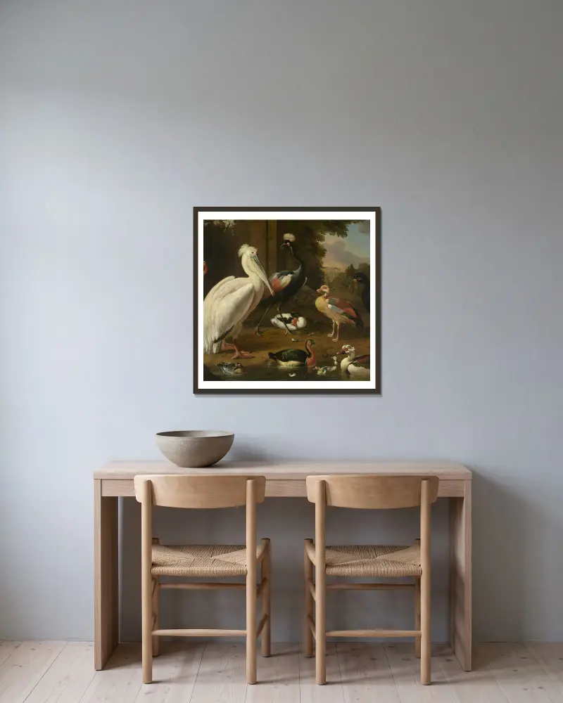 Waterfowl, Melchior de Hondecoeter av Melchior d'Hondecoeter inramad på en vägg