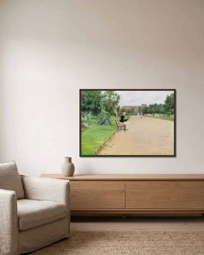 Ein Stadtpark von William Merritt Chase gerahmt an einer Wand