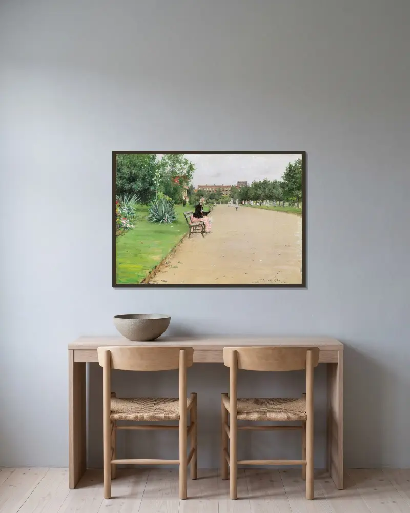 Ein Stadtpark von William Merritt Chase gerahmt an einer Wand