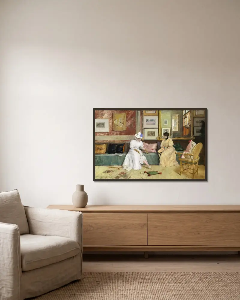 Ein freundlicher Besuch von William Merritt Chase gerahmt an einer Wand