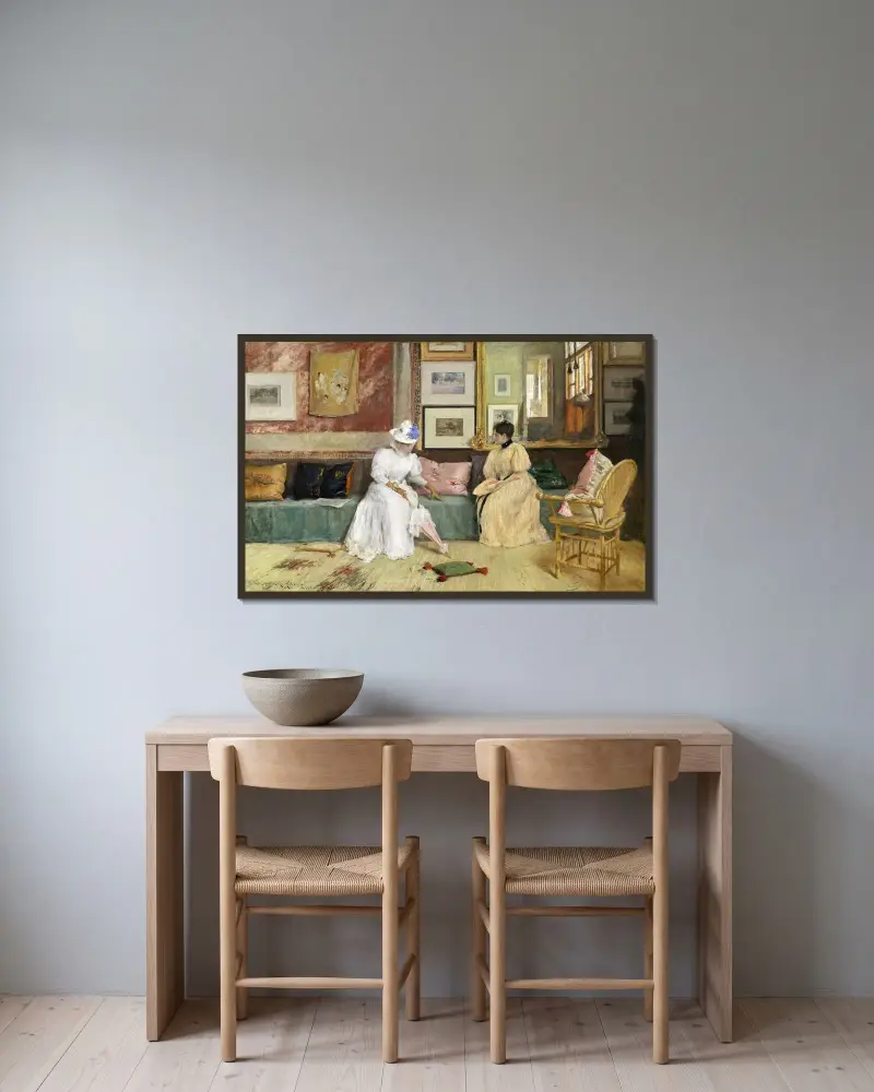 Ein freundlicher Besuch von William Merritt Chase gerahmt an einer Wand