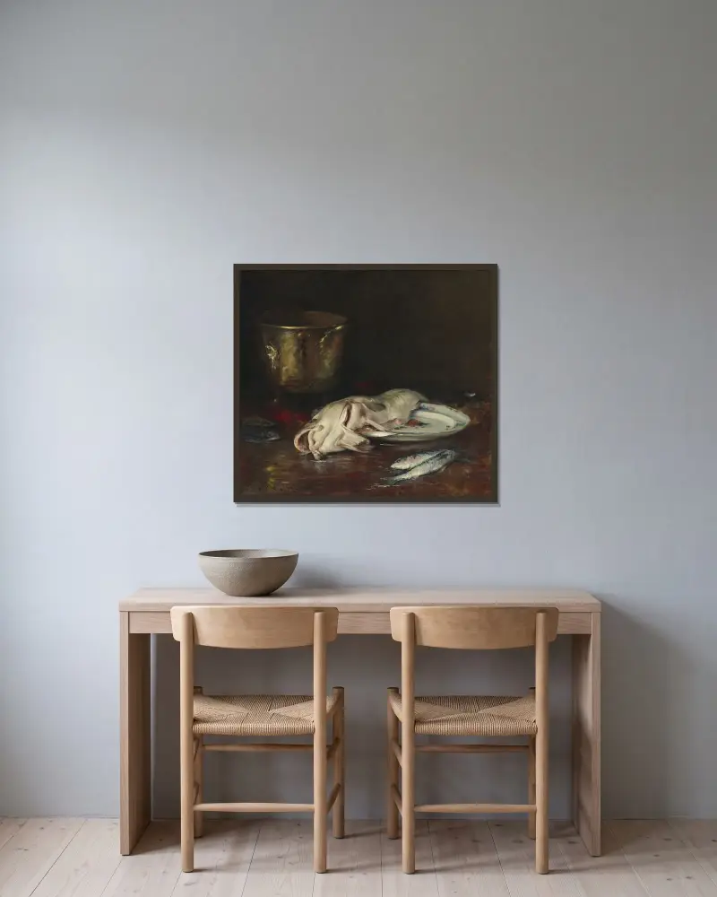 Ein englischer Kabeljau von William Merritt Chase gerahmt an einer Wand