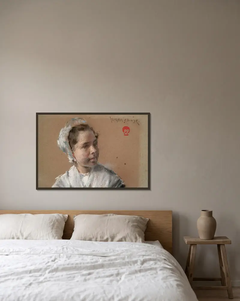 Ung flicks huvud av William Merritt Chase inramad på en vägg
