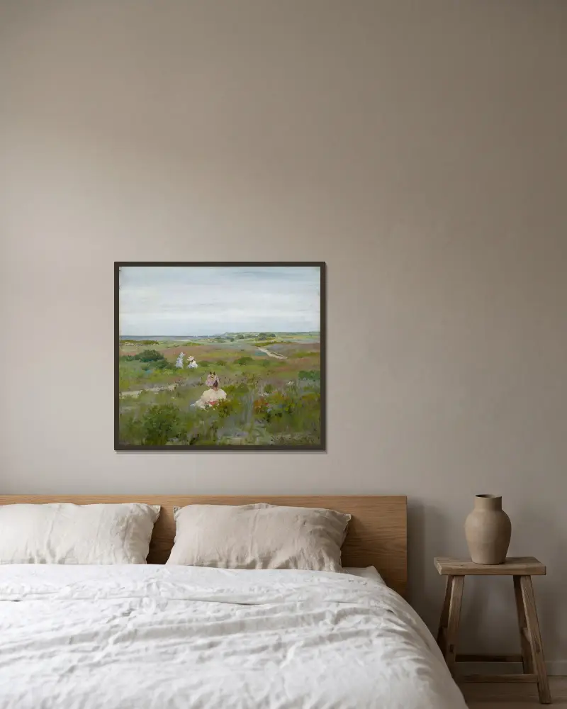 Landskap; Shinnecock, Long Island av William Merritt Chase inramad på en vägg