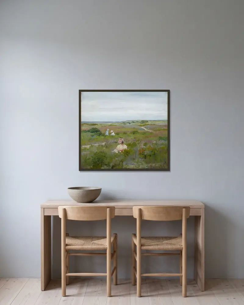 Landskap; Shinnecock, Long Island av William Merritt Chase inramad på en vägg