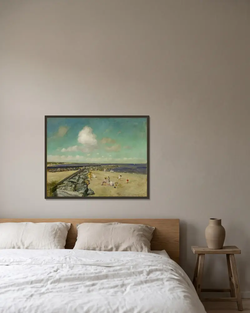 Morgon vid Breakwater, Shinnecock av William Merritt Chase inramad på en vägg