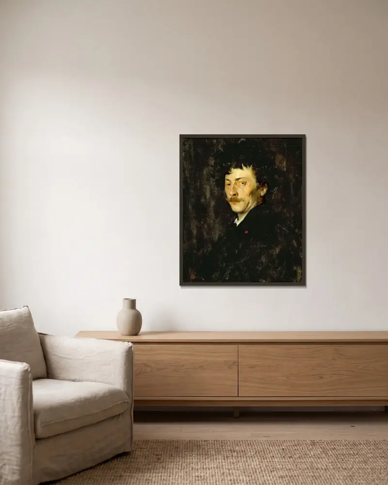 Pablo de Sarasate; Porträtt av en violinist av William Merritt Chase inramad på en vägg
