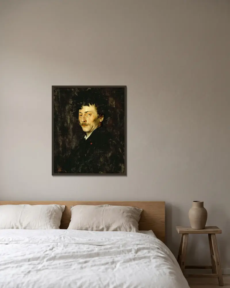 Pablo de Sarasate; Porträtt av en violinist av William Merritt Chase inramad på en vägg