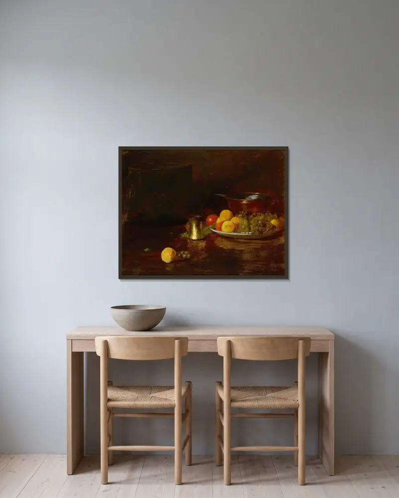 Stilleben – frukt av William Merritt Chase inramad på en vägg