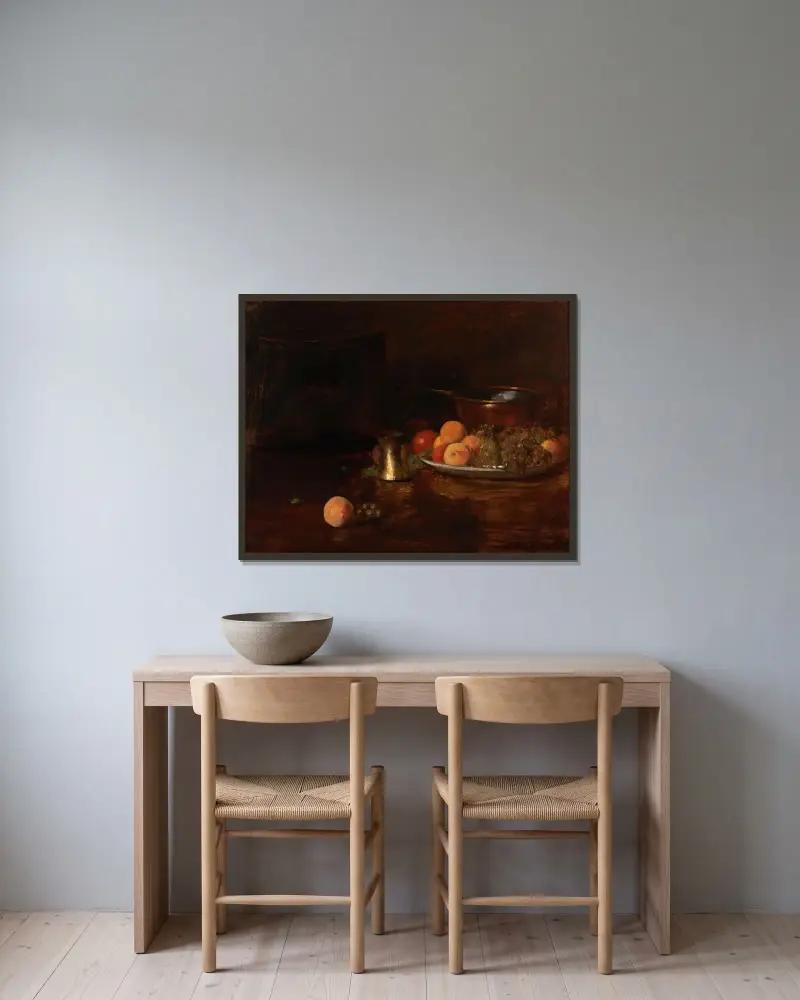 Stillleben – Früchte – Nr. 1 von William Merritt Chase gerahmt an einer Wand