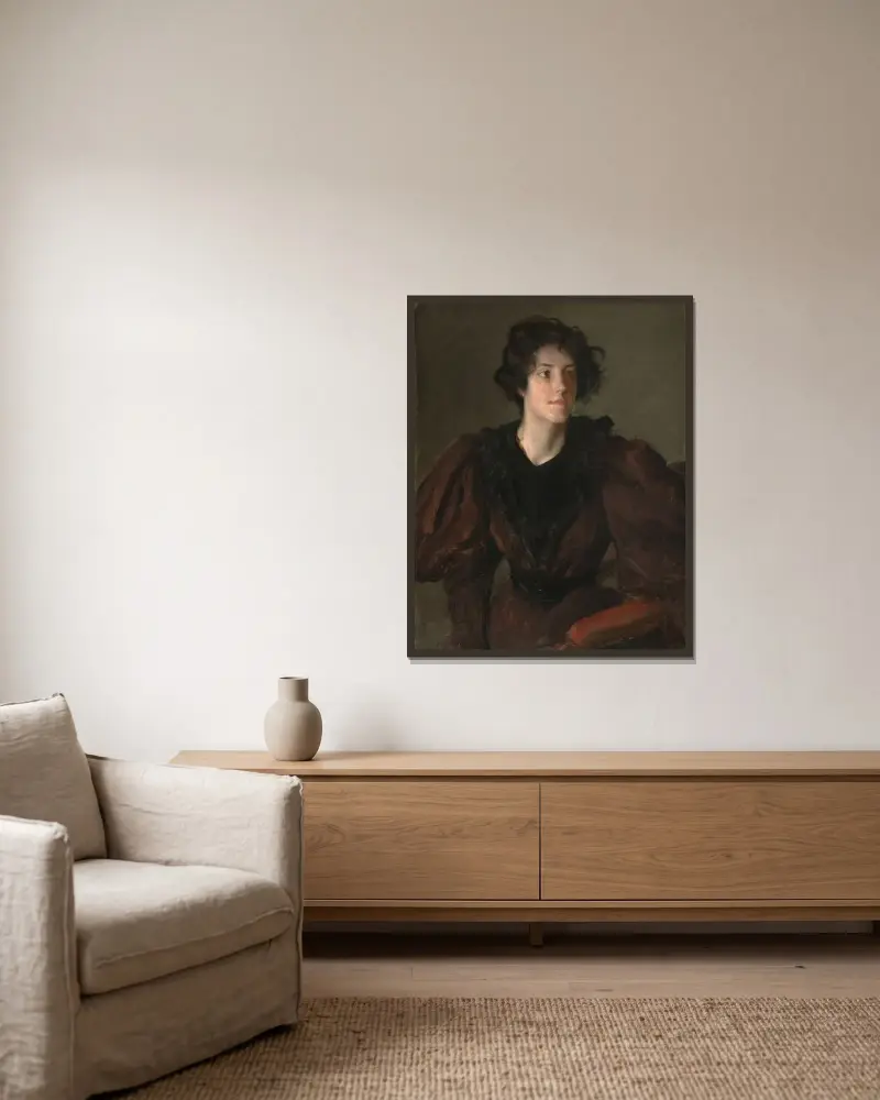Studie av ung kvinna av William Merritt Chase inramad på en vägg