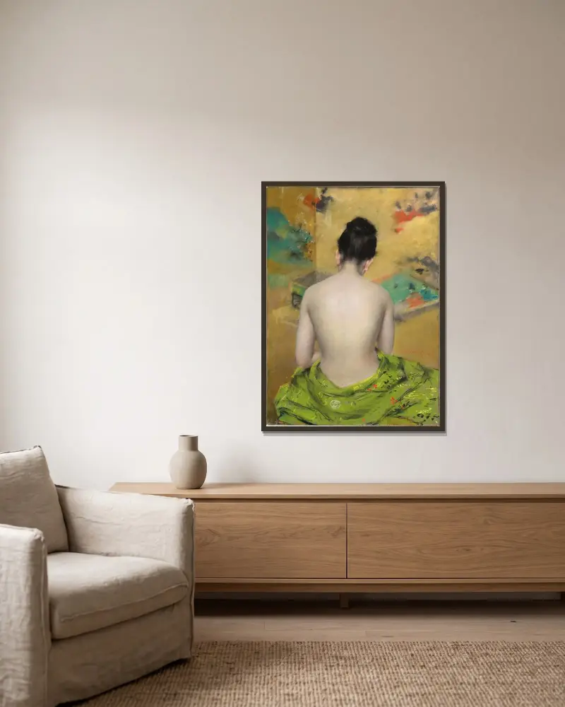Studie i köttfärg och guld av William Merritt Chase inramad på en vägg