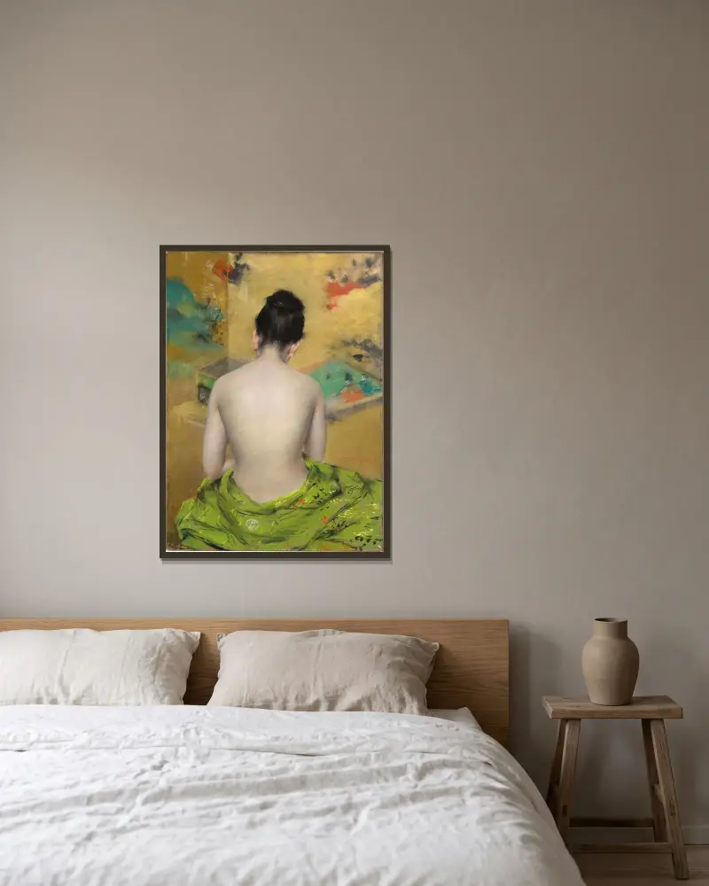 Studie i köttfärg och guld av William Merritt Chase inramad på en vägg