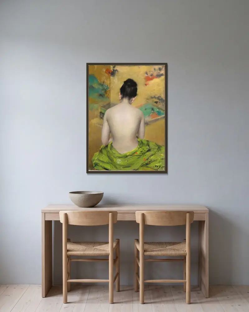 Studie i köttfärg och guld av William Merritt Chase inramad på en vägg