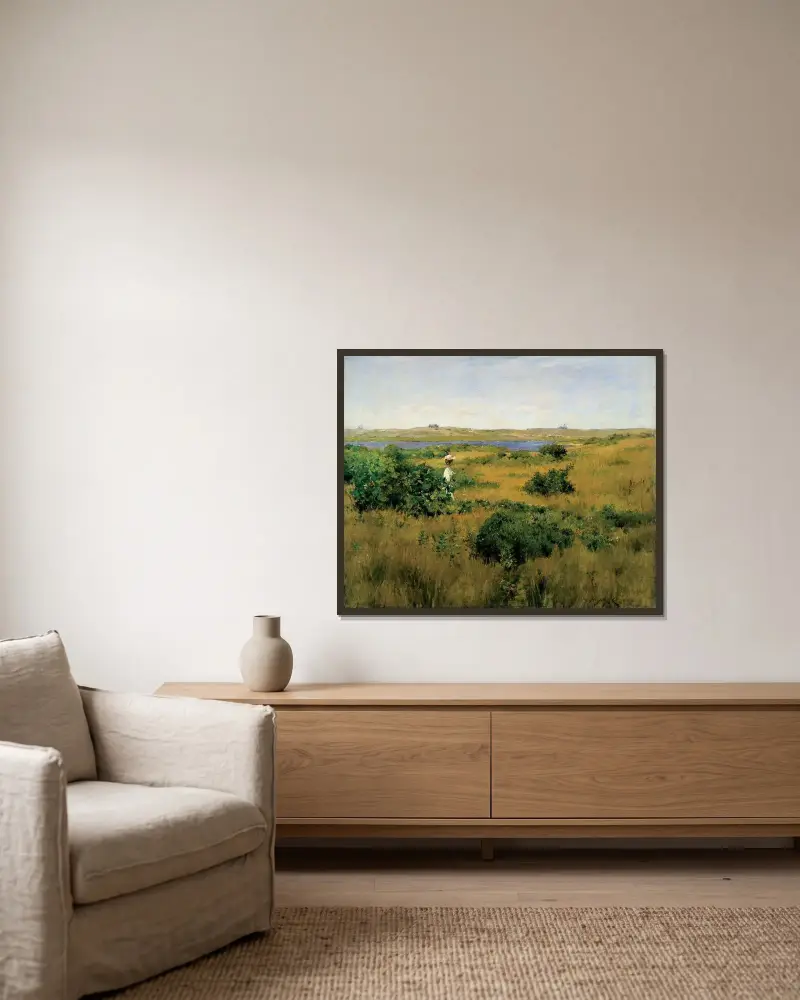 Sommar vid Shinnecock Hills av William Merritt Chase inramad på en vägg