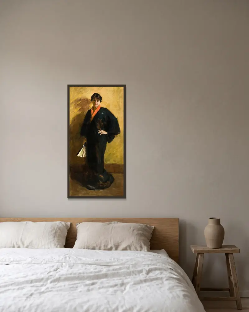 Den blå kimonen av William Merritt Chase inramad på en vägg