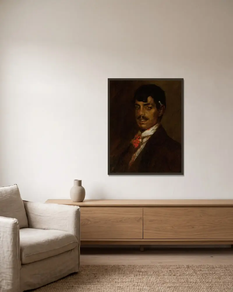 Den spanske mannen av William Merritt Chase inramad på en vägg