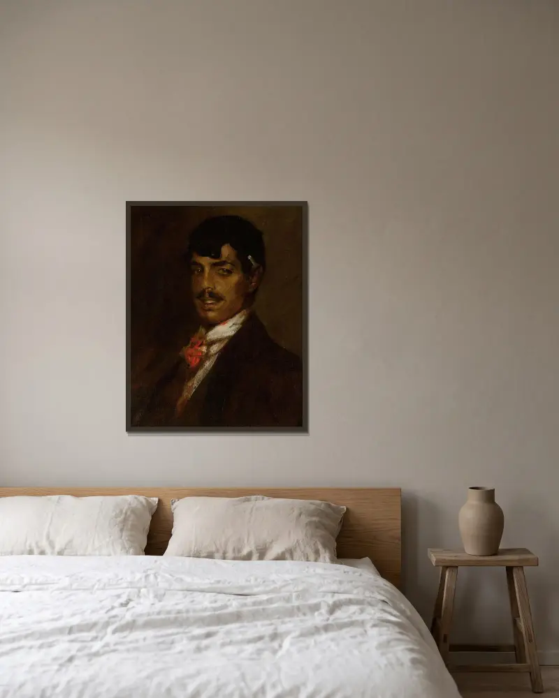 Den spanske mannen av William Merritt Chase inramad på en vägg