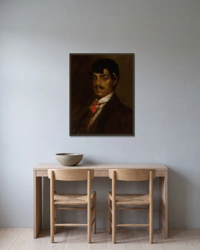 Den spanske mannen av William Merritt Chase inramad på en vägg