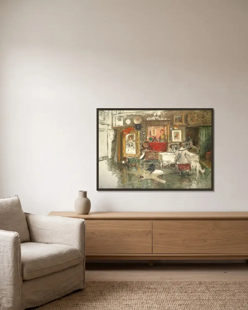 Studio på Tenth Street av William Merritt Chase inramad på en vägg