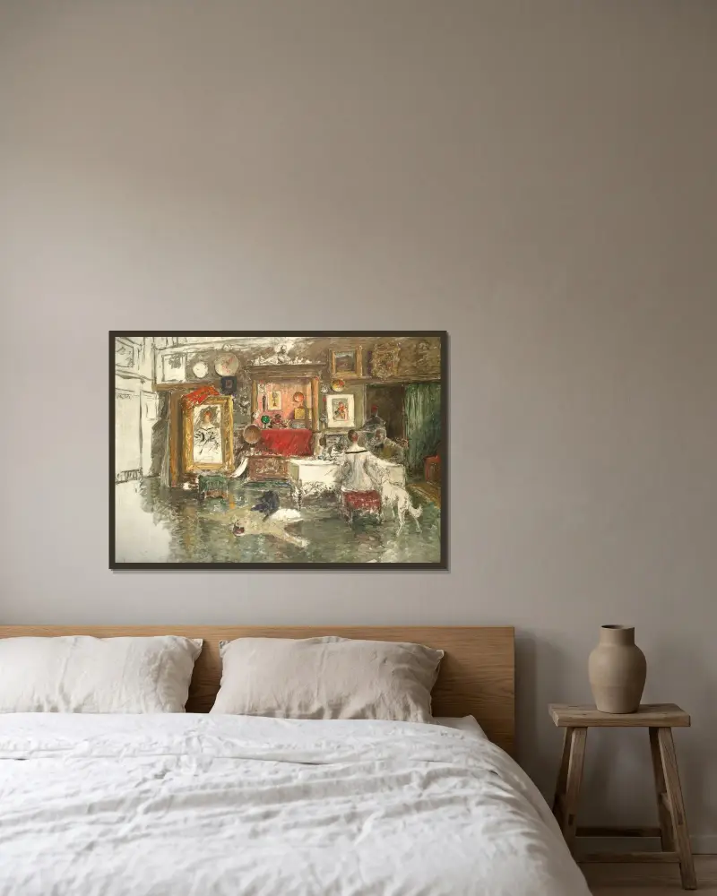 Studio på Tenth Street av William Merritt Chase inramad på en vägg