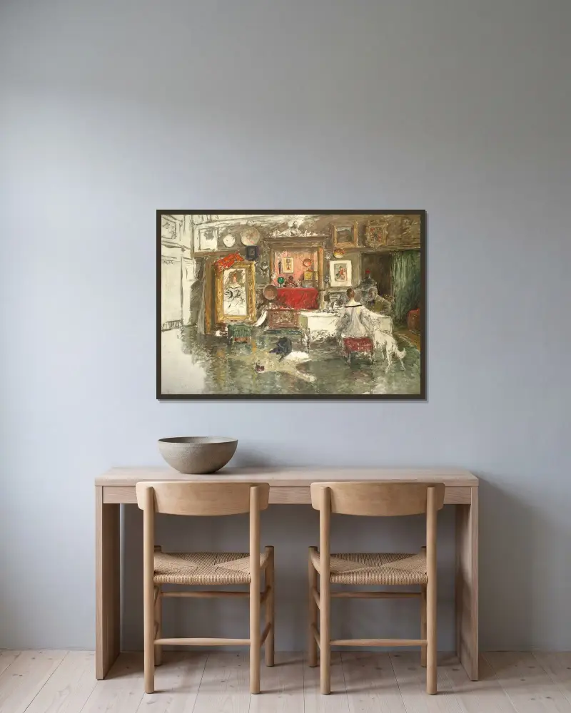 Studio på Tenth Street av William Merritt Chase inramad på en vägg