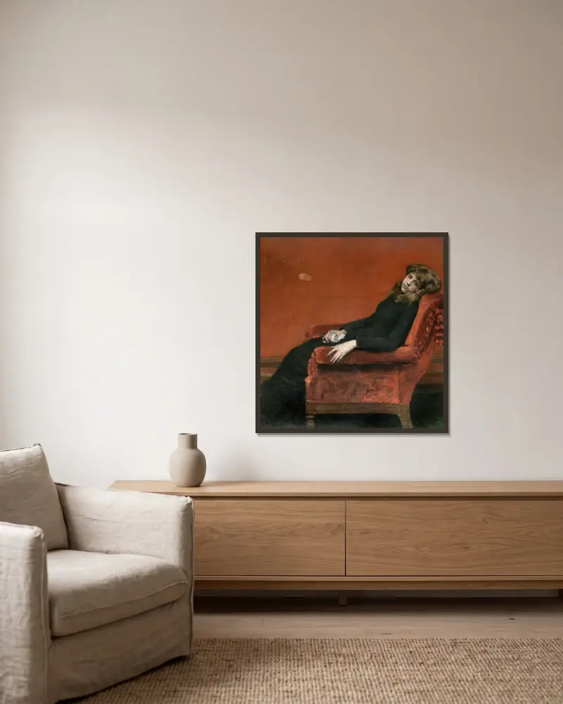 Das junge Waisenkind von William Merritt Chase gerahmt an einer Wand