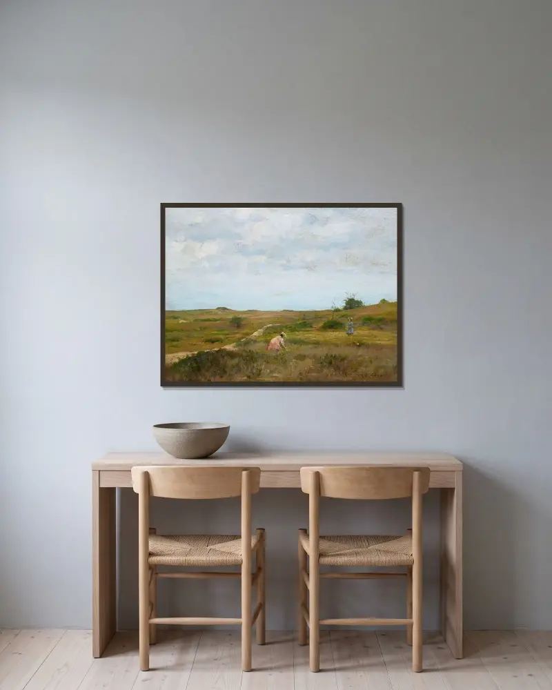 Ohne Titel (Shinnecock Hills, Long Island) von William Merritt Chase gerahmt an einer Wand