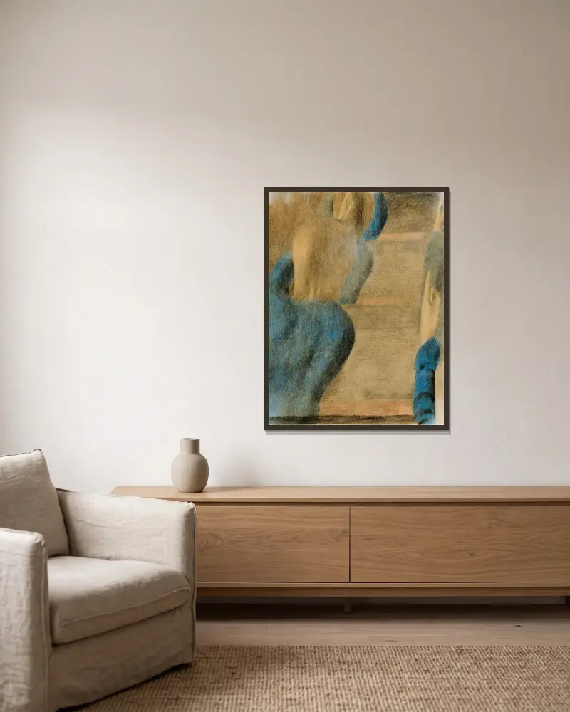 Händehochhaltende (Antworten), Studie IV von Otto Meyer-Amden gerahmt an einer Wand