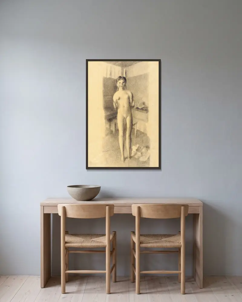 Mädchen in Amdener Stube von Otto Meyer-Amden gerahmt an einer Wand