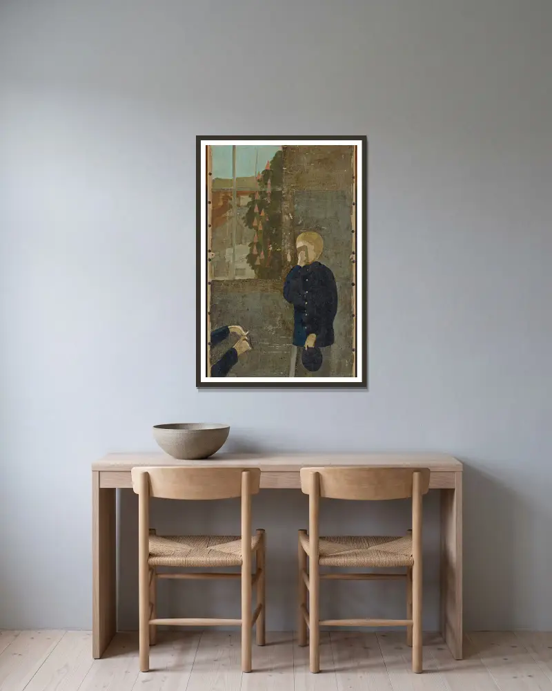 Verhöhnung eines Zöglings im Waisenhaus av Otto Meyer-Amden inramad på en vägg