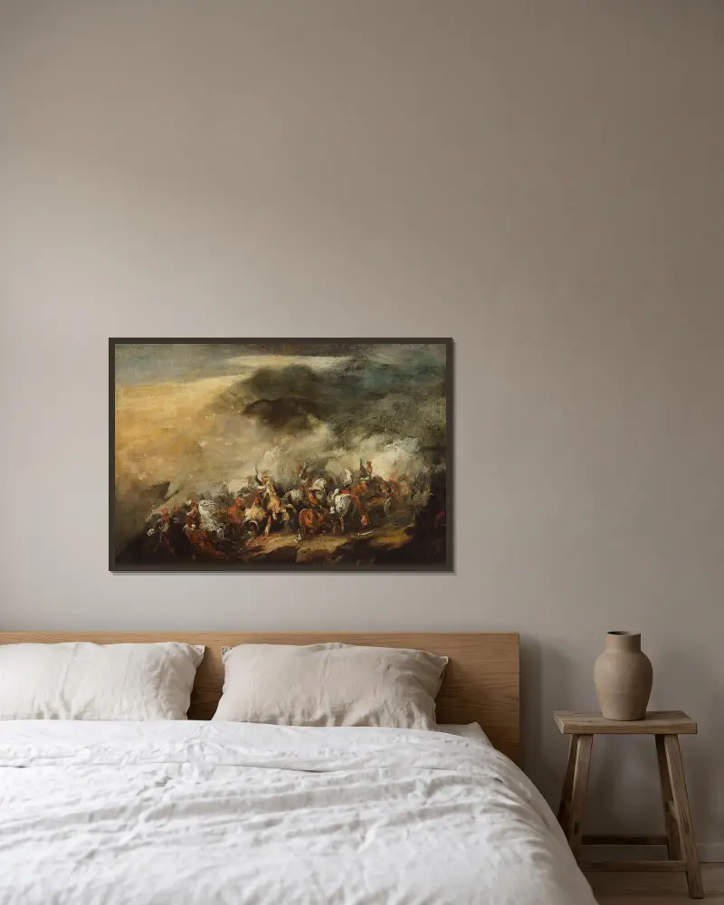 Battle of Somosierra av Piotr Michałowski inramad på en vägg