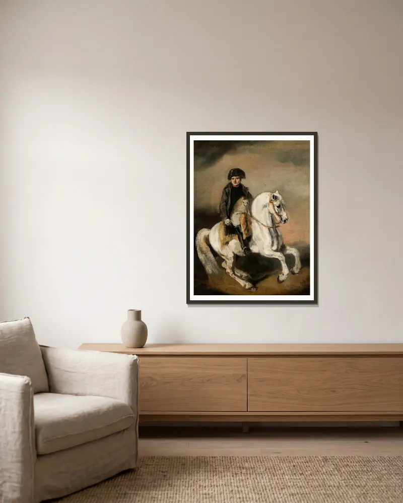 Napoleon zu Pferde, 1846 von Piotr Michałowski gerahmt an einer Wand
