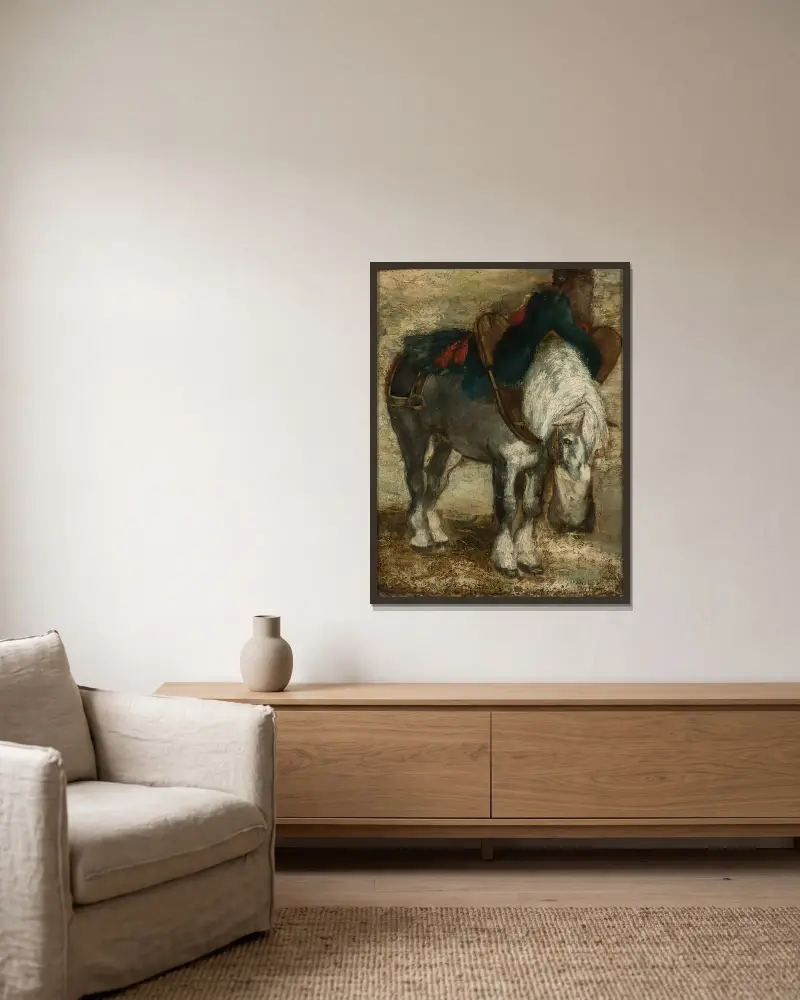 Percheronský kůň v postroji, Piotr Michałowski v rámu na stěně