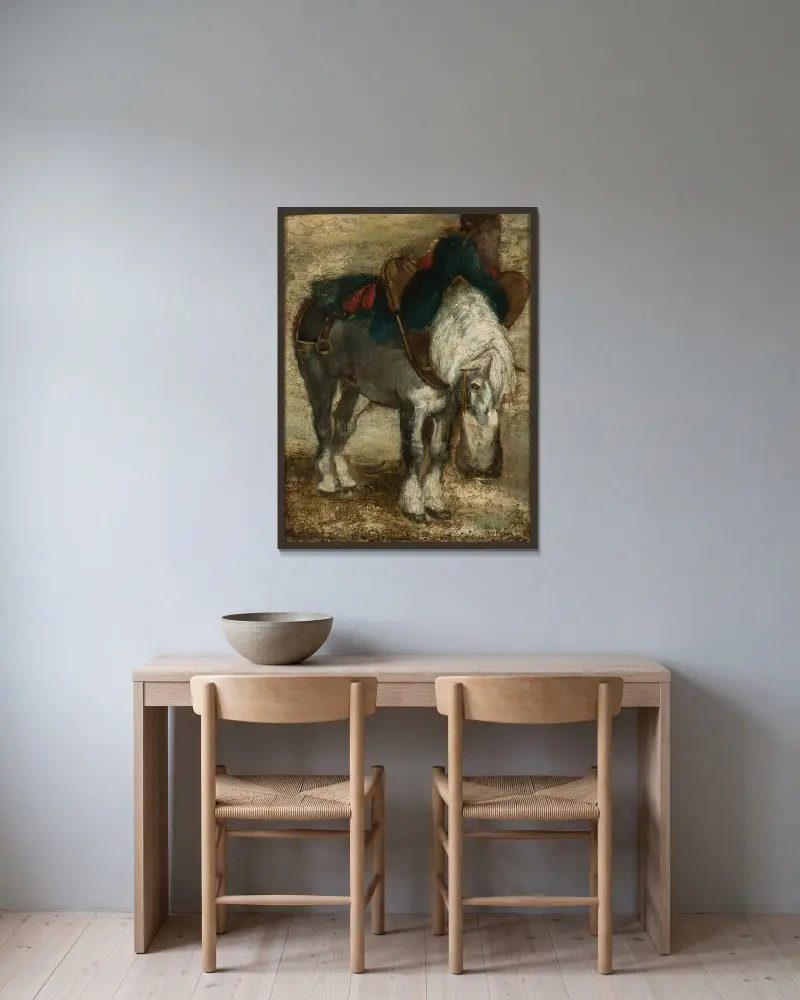 Percheronský kůň v postroji, Piotr Michałowski v rámu na stěně