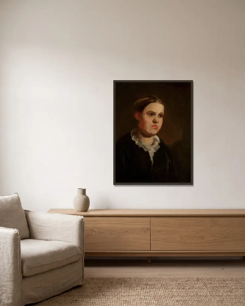 Portrait of a girl av Piotr Michałowski inramad på en vägg