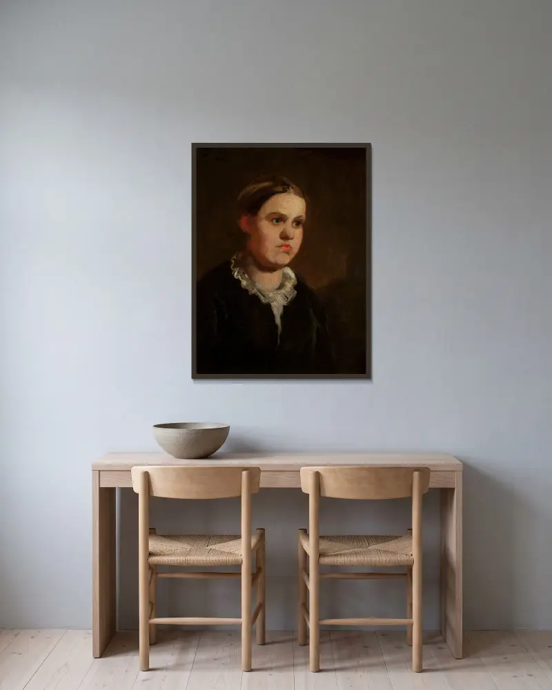 Portrait of a girl av Piotr Michałowski inramad på en vägg