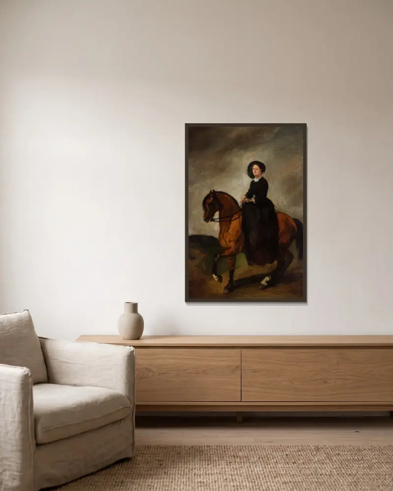 Portrait of Celina, artist’s daughter, on horseback av Piotr Michałowski inramad på en vägg
