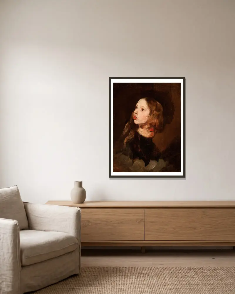Portrait of Maria Michałowska av Piotr Michałowski inramad på en vägg