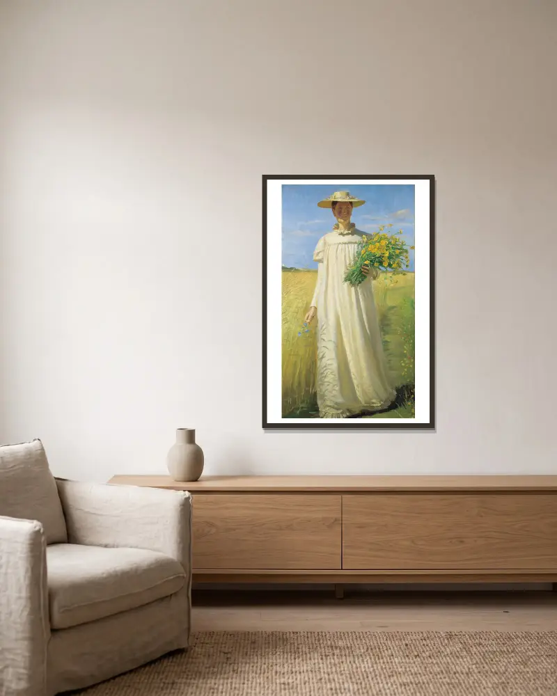 Anna Ancher returning from the field av Michael Ancher inramad på en vägg
